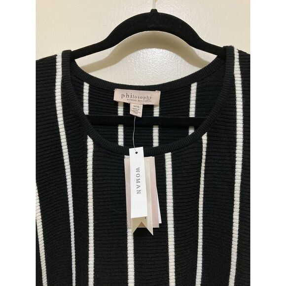 Philosophy Crew Neck Sweater 1X Black White Striped Knit 3/4 Batwing Sleeves New - Picture 2 of 12